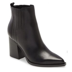 Marc Fisher Black Leather Pointed Toe Ankle Booties
